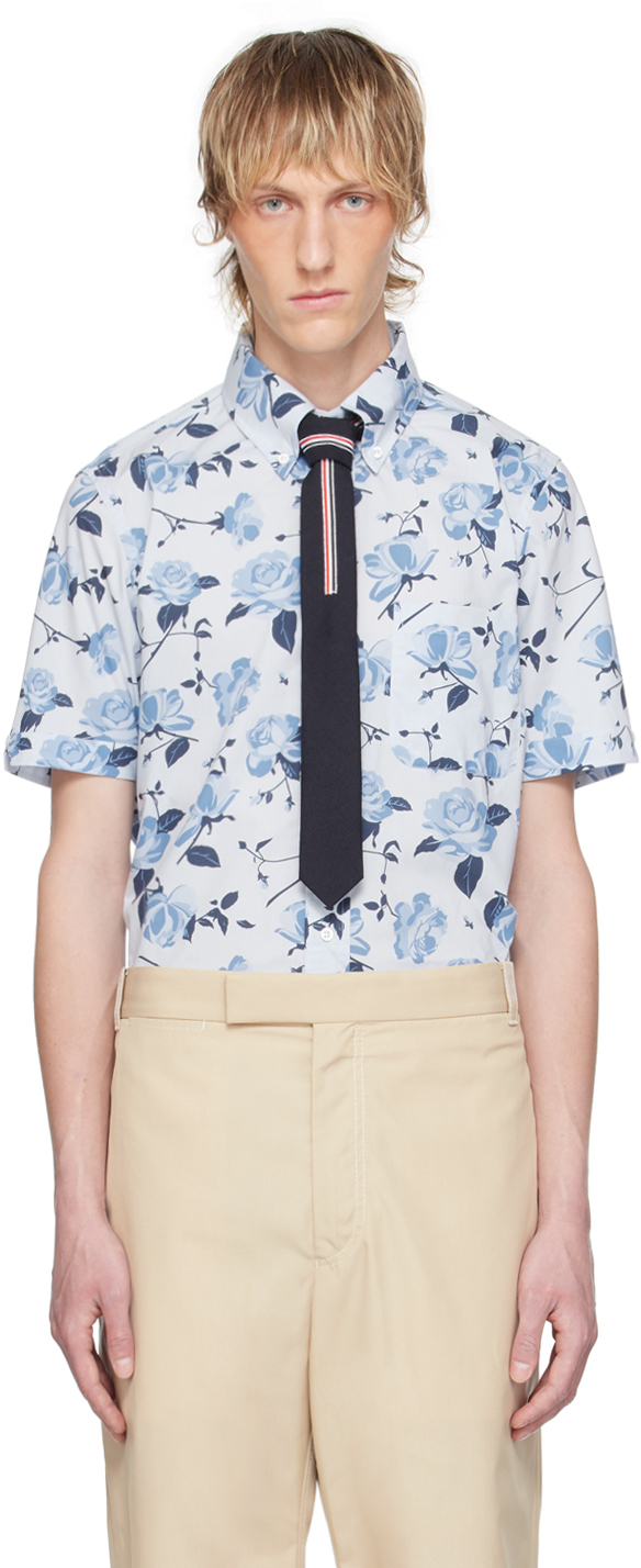 Shop Thom Browne Blue Rose Floral Shirt In 450 Blue