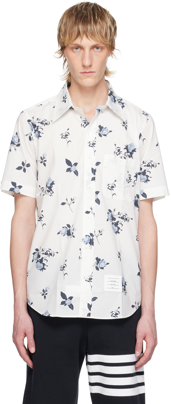 Shop Thom Browne White Floral Shirt In 100 White