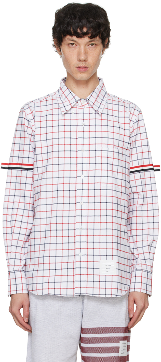 Shop Thom Browne White Check Cotton Armband Shirt In 960 Rwbwht