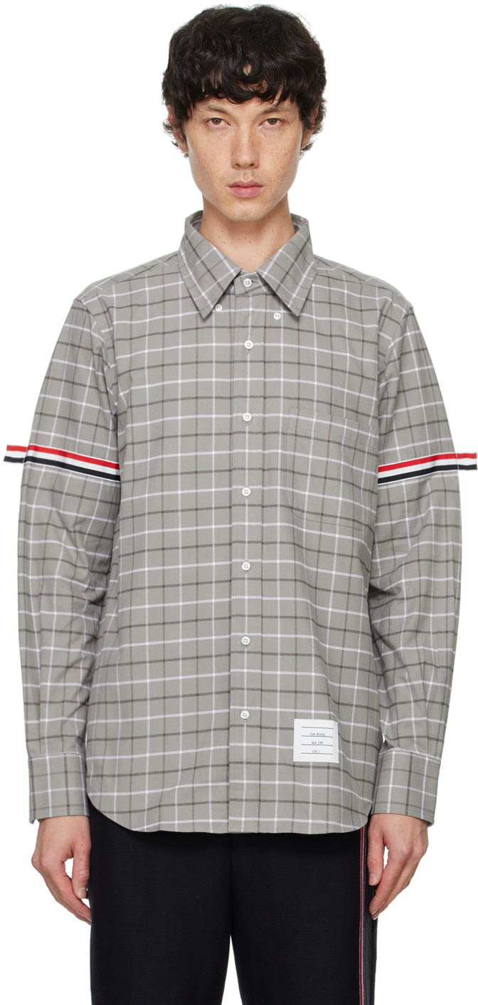 Shop Thom Browne Gray Check Cotton Armband Shirt In 035 Med Grey