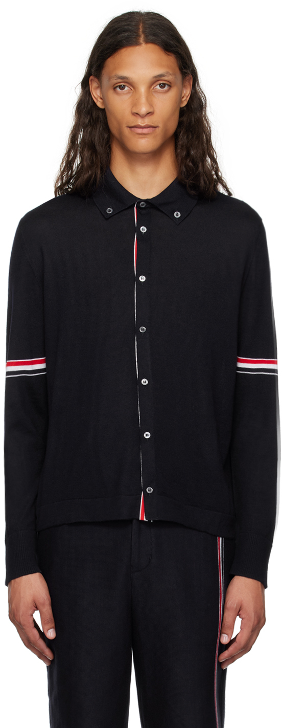 Shop Thom Browne Navy Armband Cardigan In 415 Navy