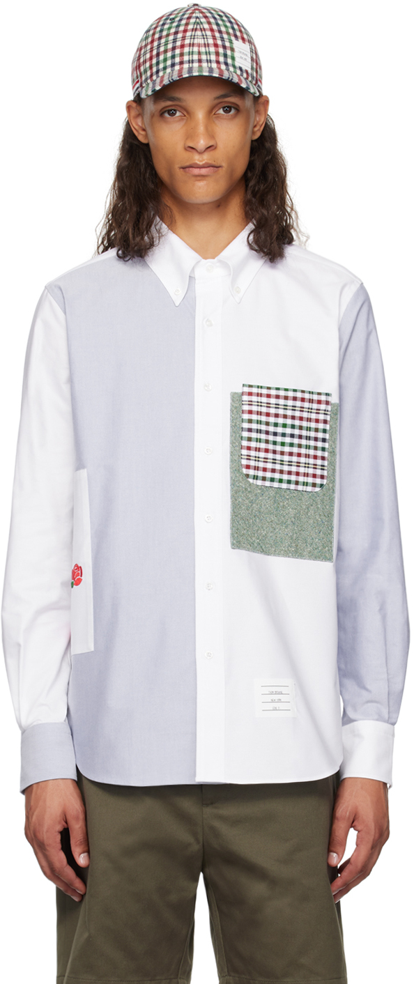 Shop Thom Browne White & Blue Paneled Shirt In 480 Light Blue