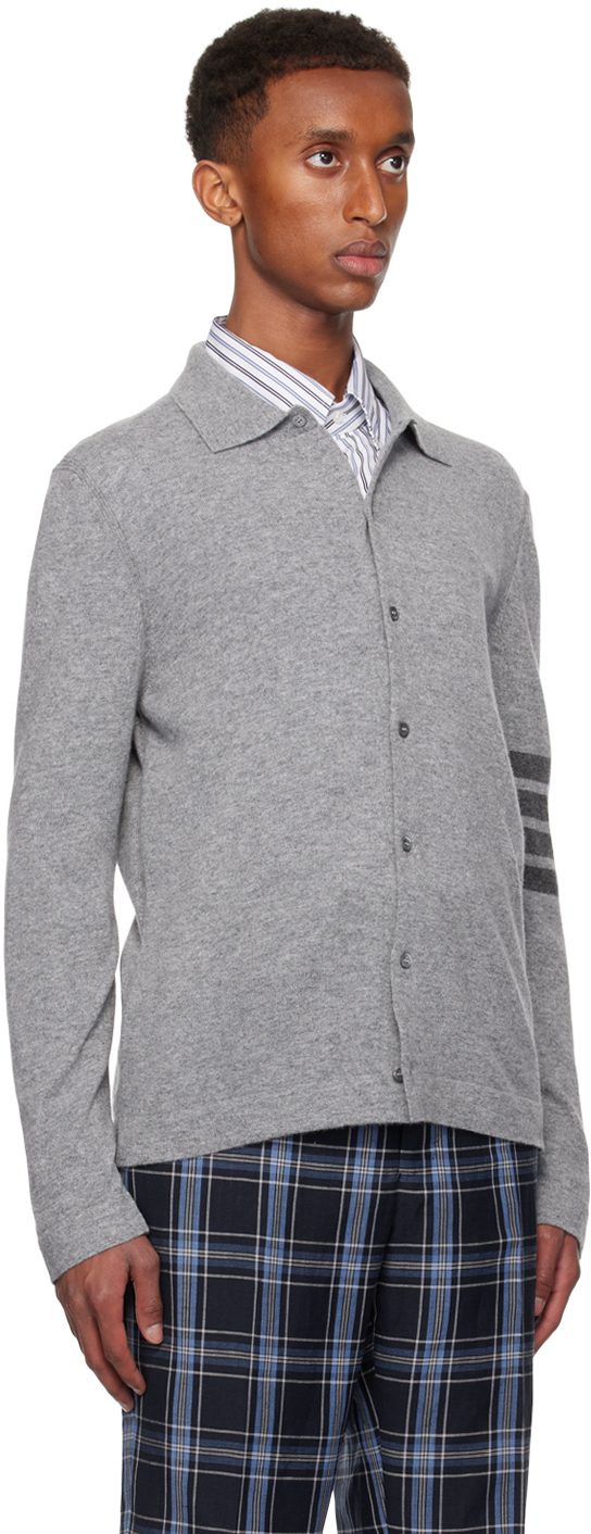 Thom Browne 4-bar Stripe Cashmere Polo Top In 055 Lt Grey