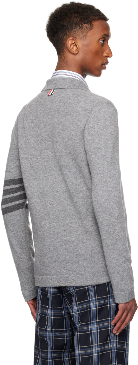 Thom Browne 4-bar Stripe Cashmere Polo Top In 055 Lt Grey