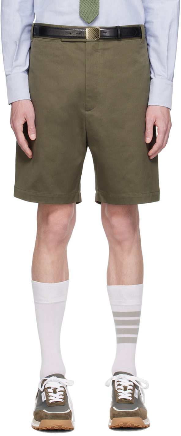 Shop Thom Browne Khaki Unconstructed Shorts In 320 Dk Green