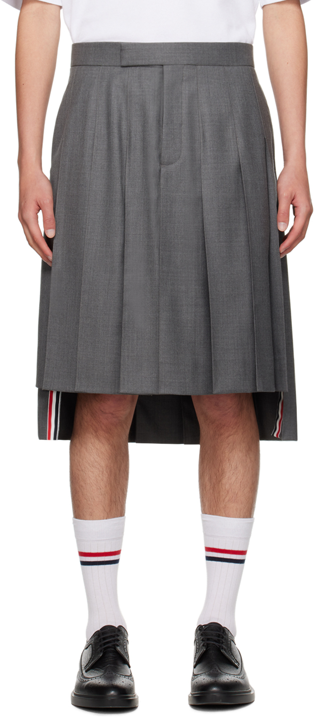 【送料&関税込】Thom Browne Pleated Midi Skirt Thom Browne: Gray Pleated Midi Skirt | SSENSE