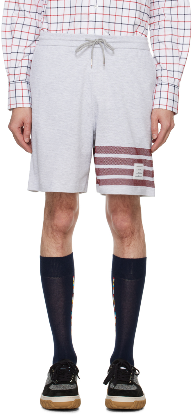 Shop Thom Browne Gray 4-bar Shorts In 050 Pale Grey