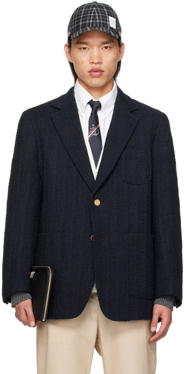 Shop Thom Browne Navy Unstructured Blazer In 415 Navy