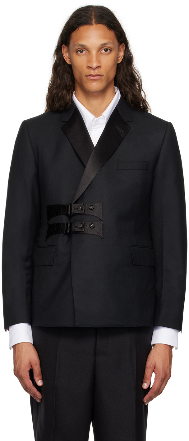 Shop Thom Browne Black Combo Collar Classic Blazer In 001 Black