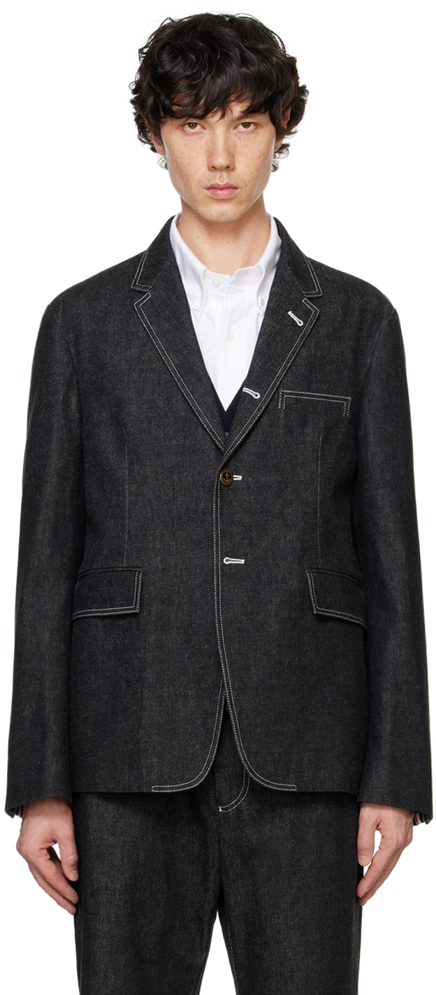 Thom Browne Black Unconstructed Classic Blazer In 001 Black