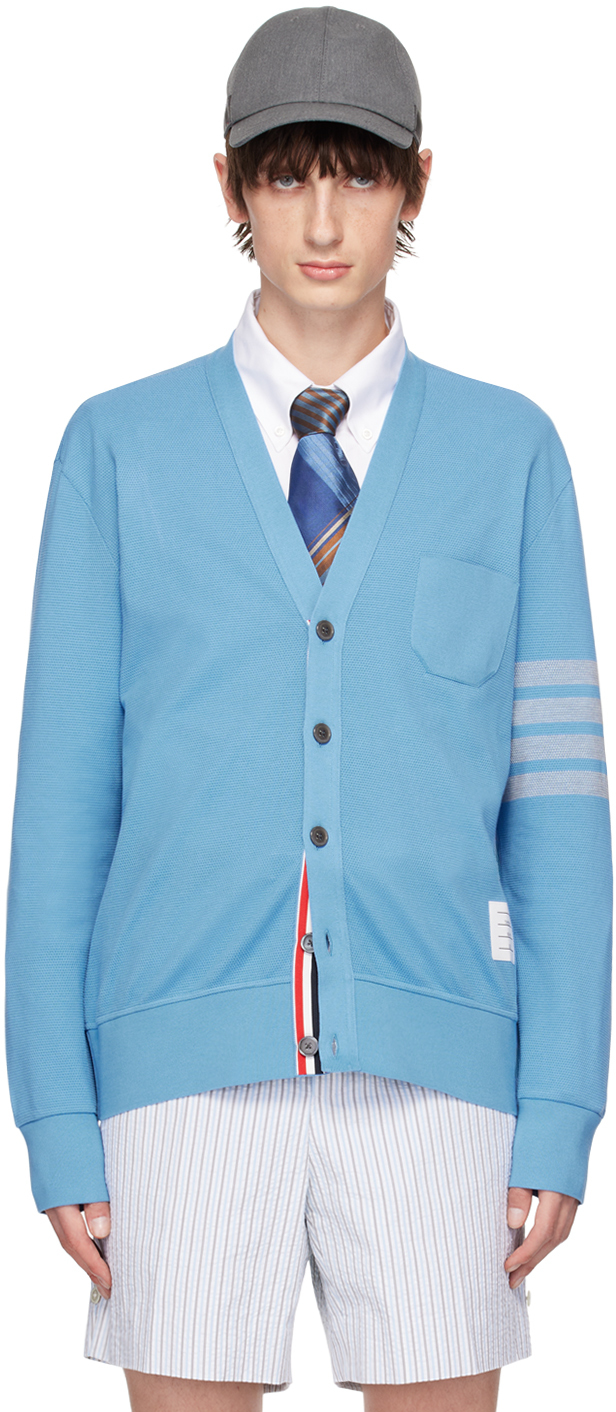 Shop Thom Browne Blue 4-bar Cardigan In 450 Blue