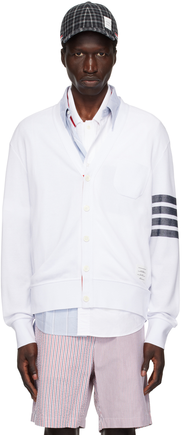 Shop Thom Browne White 4-bar Cardigan In 100 White