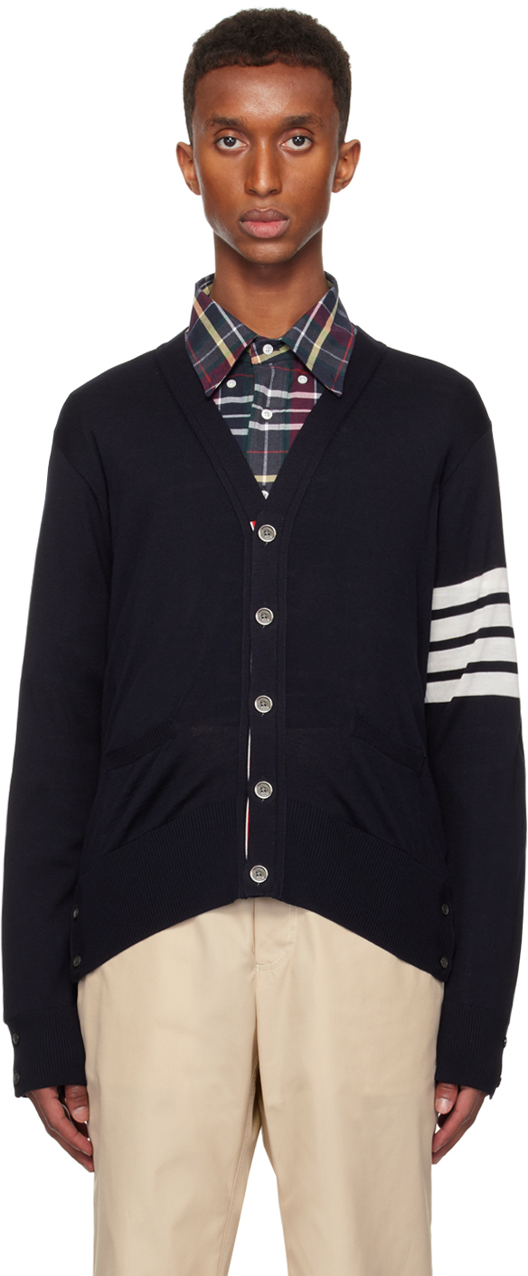 Shop Thom Browne Navy 4-bar Cardigan In 415 Navy