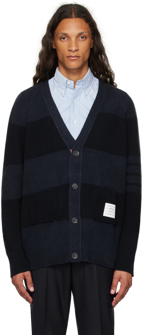 Shop Thom Browne Navy 4-bar Cardigan In 415 Navy