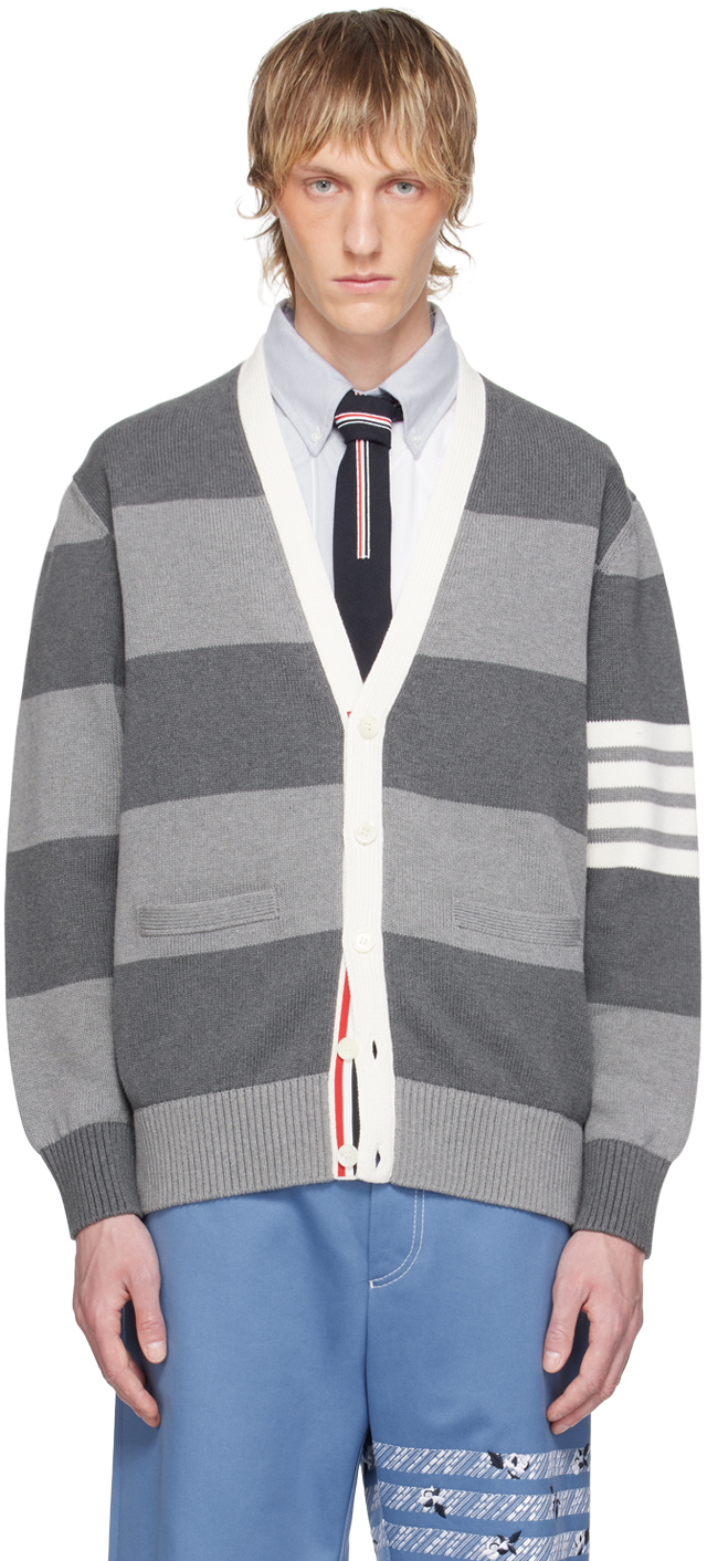 Shop Thom Browne Gray Rose Icon Cardigan In 982 Tonal Grey