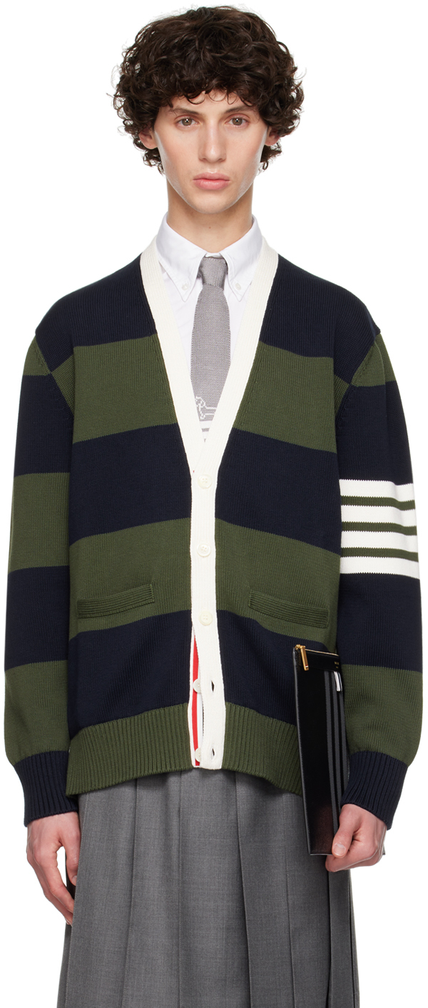 Shop Thom Browne Multicolor 4-bar Cardigan In 320 Dk Green