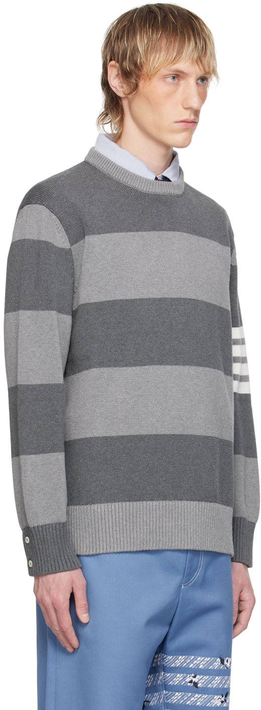 Thom Browne Rose Icon Intarsia Striped Sweater In 982 Tonal Grey