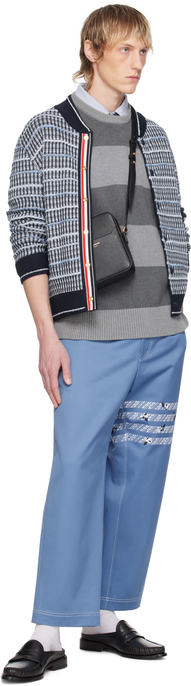 Thom Browne Rose Icon Intarsia Striped Sweater In 982 Tonal Grey