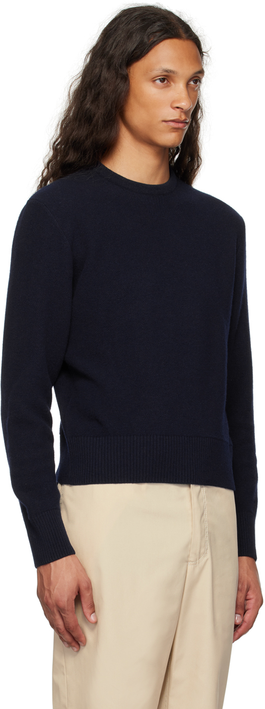 Thom Browne Wool Piqué Crewneck Pullover In 415 Navy