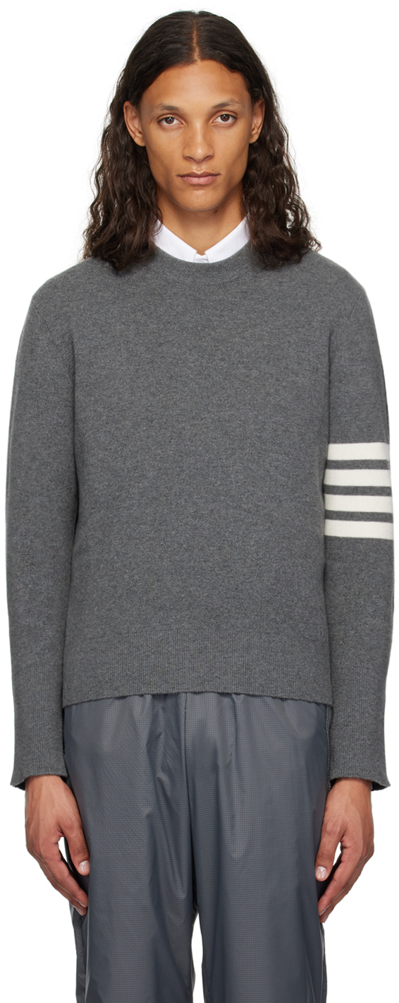 Thom Browne Classic Loop Back Sweatshirt With Engineered 4 Bar In 035 Med Grey
