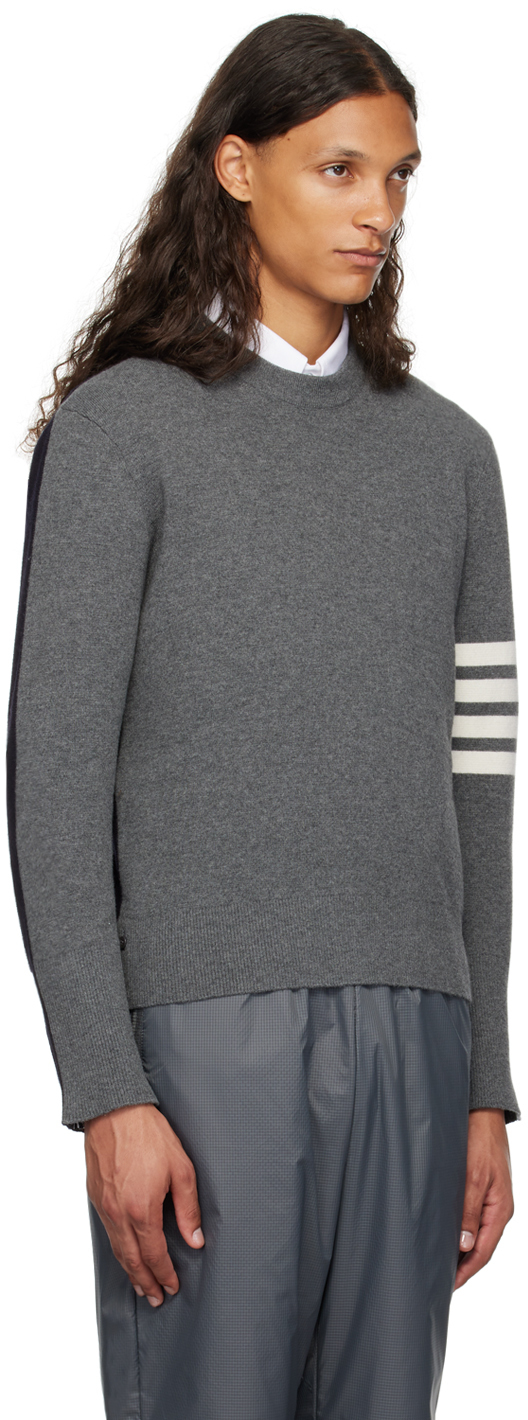 Thom Browne Classic Loop Back Sweatshirt With Engineered 4 Bar In 035 Med Grey