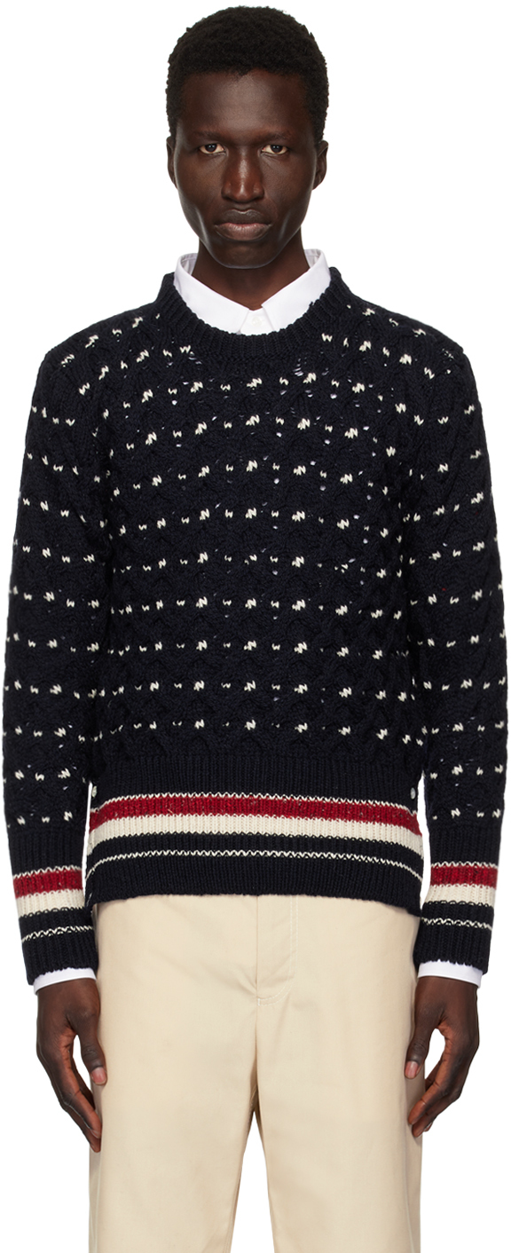 Shop Thom Browne Navy Wool Sweater In 415 Navy