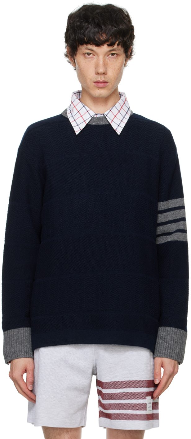 Shop Thom Browne Navy 4-bar Sweater In 415 Navy