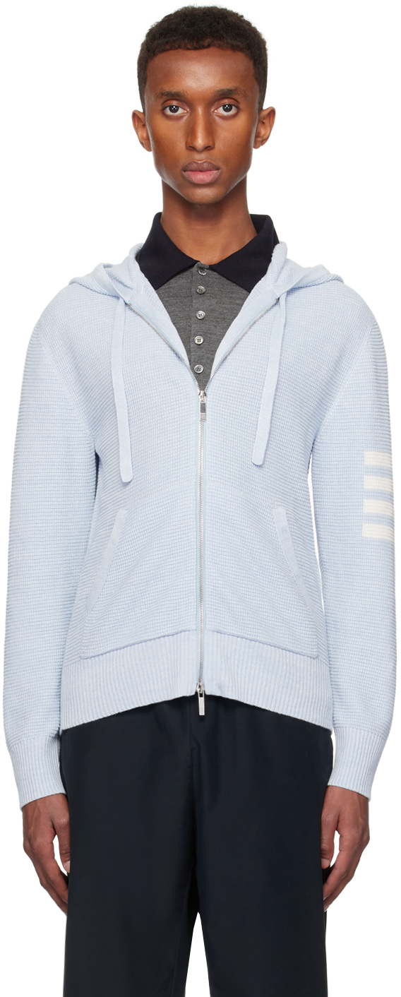 Gray Linen Cotton 4-Bar Relaxed Fit Zip Up Hoodie