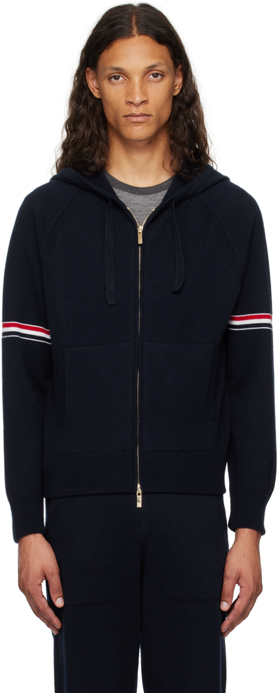 Shop Thom Browne Navy Armband Hoodie In 415 Navy