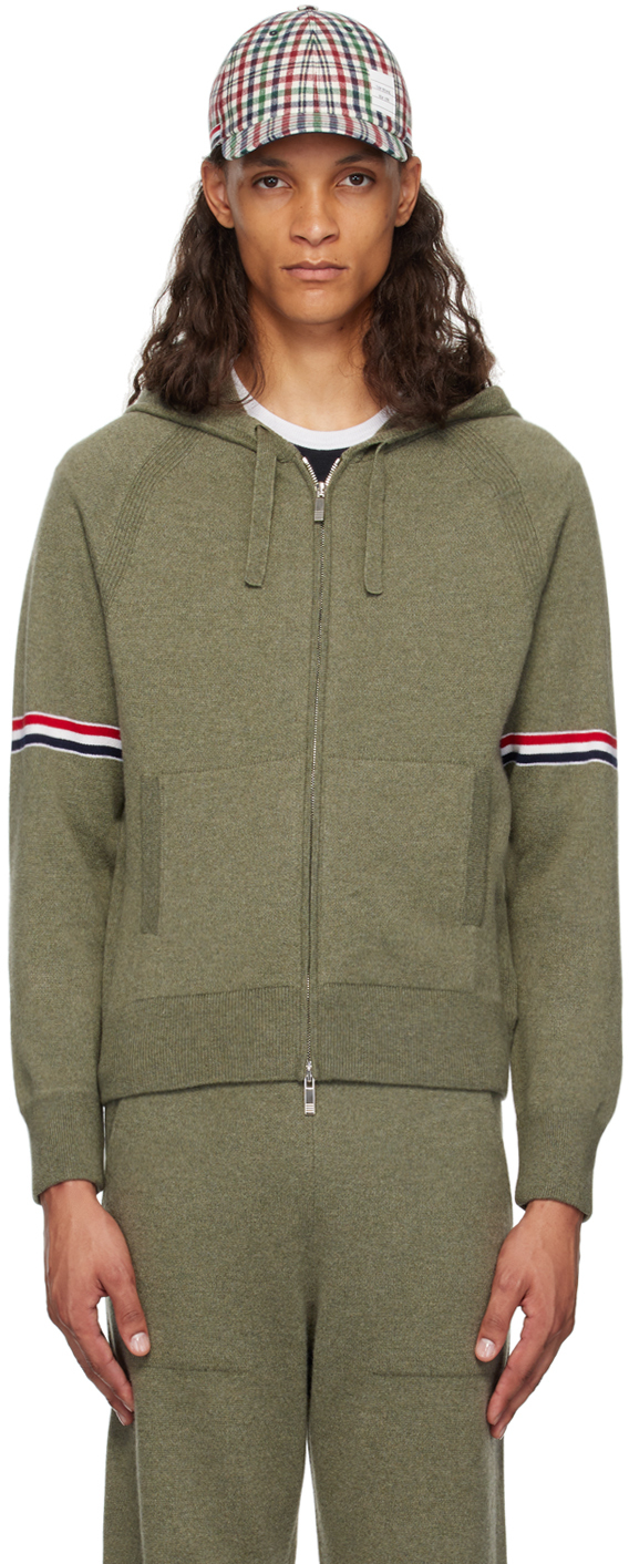 Shop Thom Browne Khaki Armband Hoodie In 322 Dk Green