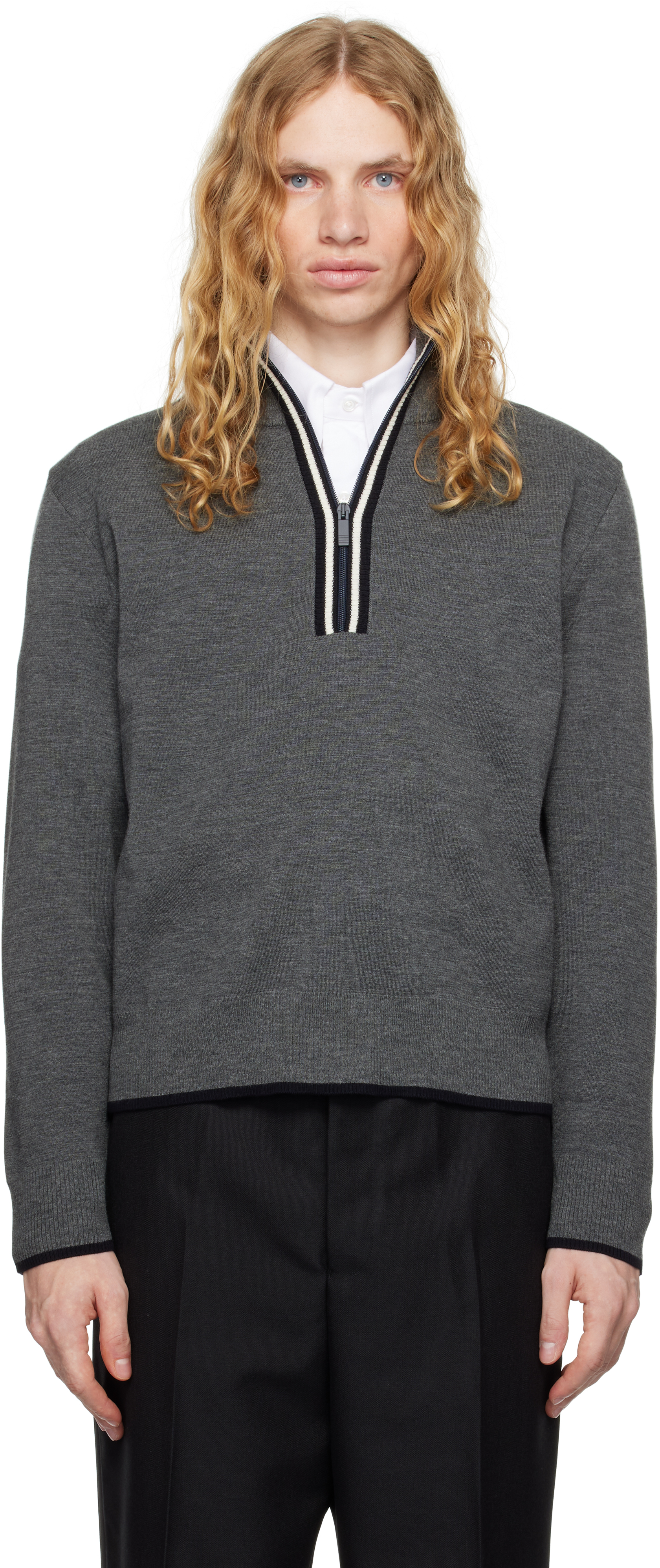 THOM BROWNE GRAY MILANO STITCH ZIP UP SWEATER