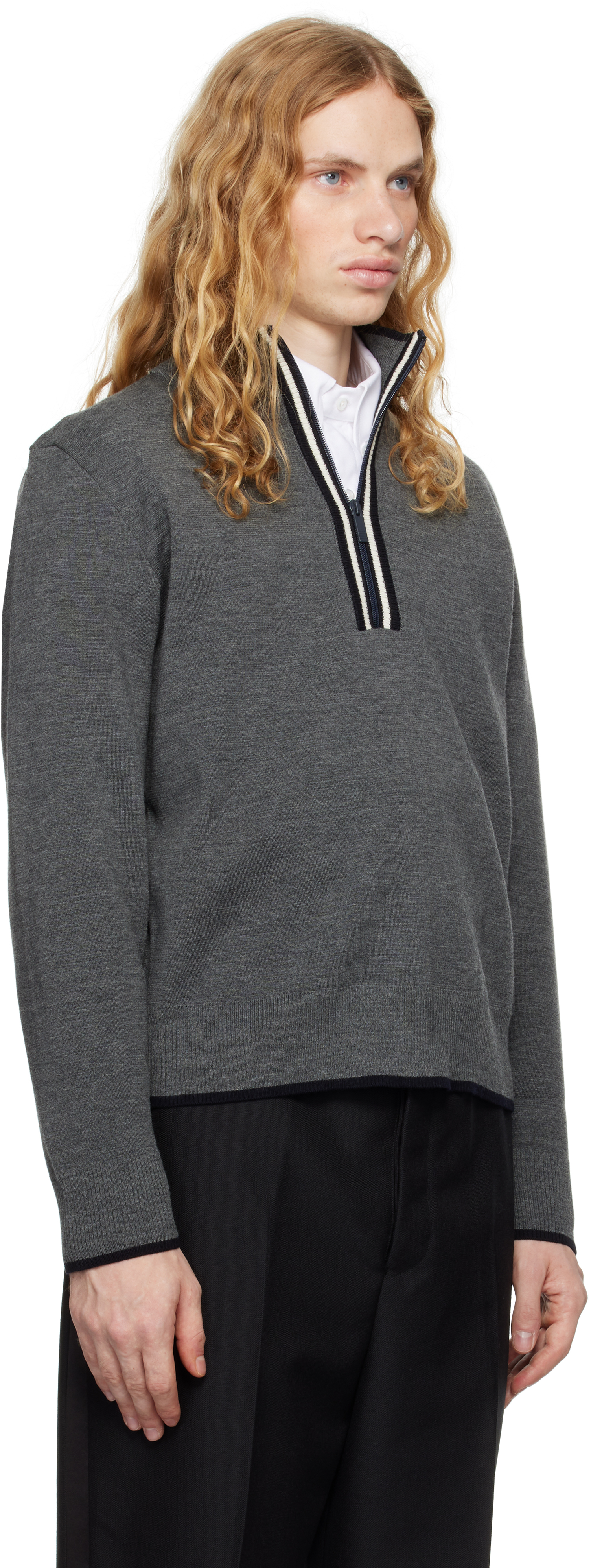 THOM BROWNE GRAY MILANO STITCH ZIP UP SWEATER