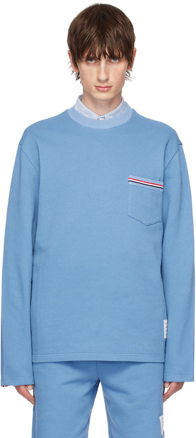 Shop Thom Browne Blue Oversized Sweatshirt In 450 Blue