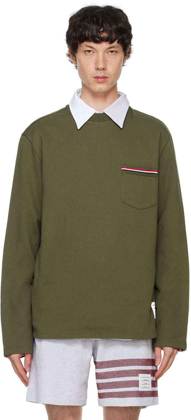 Shop Thom Browne Khaki Oversized Rwb Chest Pocket Sweatshirt In 320 Dk Green