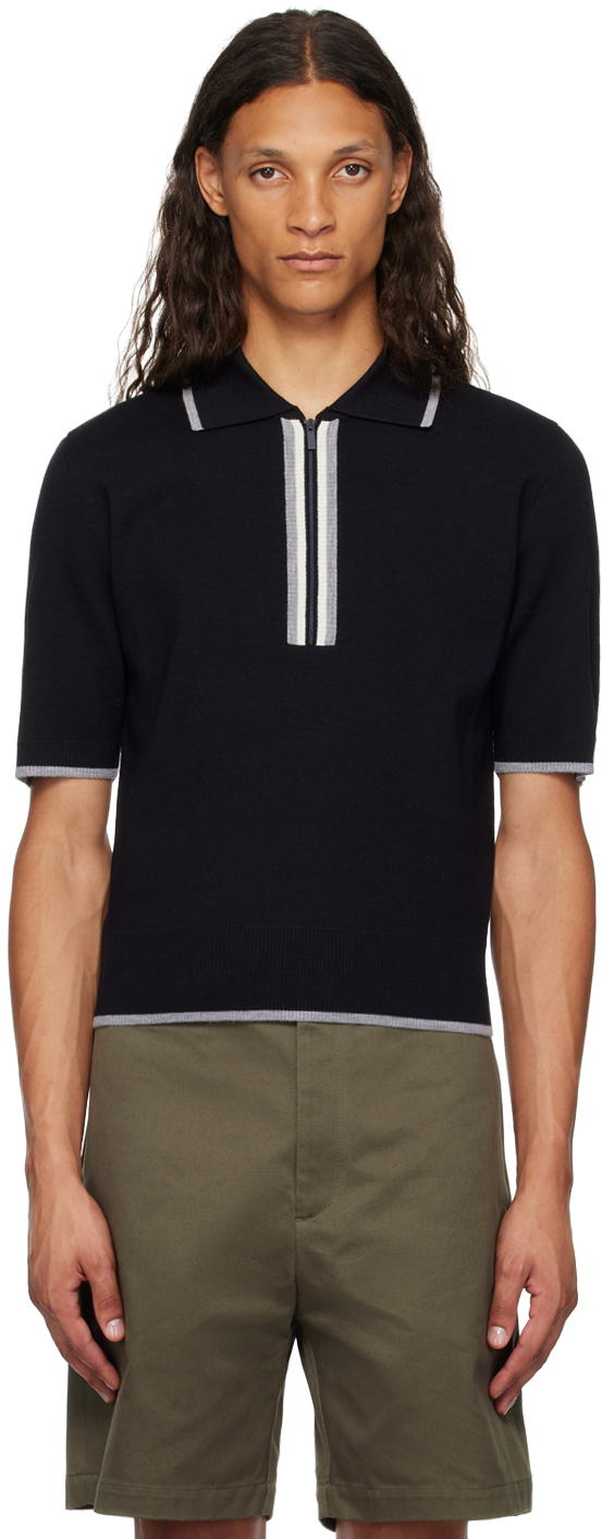 Shop Thom Browne Navy Half-zip Polo In 415 Navy