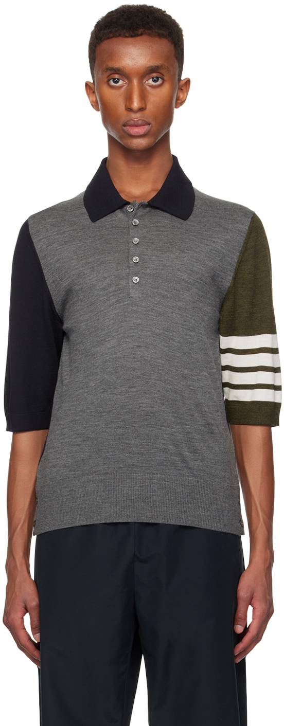 THOM BROWNE GRAY FUNMIX 4-BAR POLO