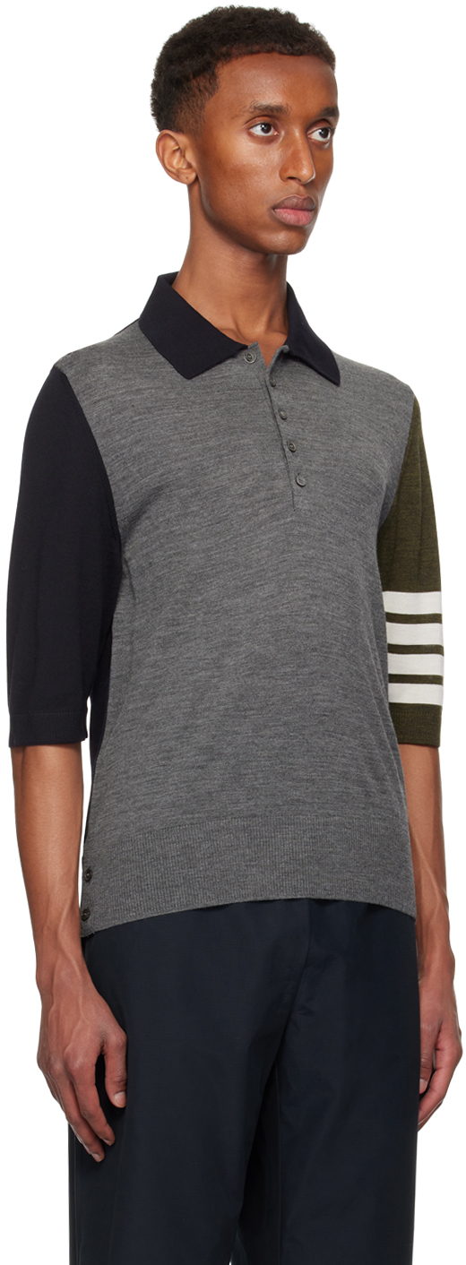 THOM BROWNE GRAY FUNMIX 4-BAR POLO