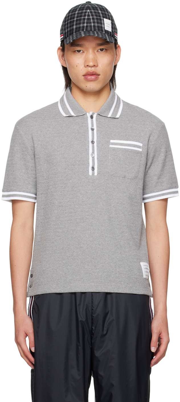 Shop Thom Browne Gray Striped Polo In 055 Lt Grey