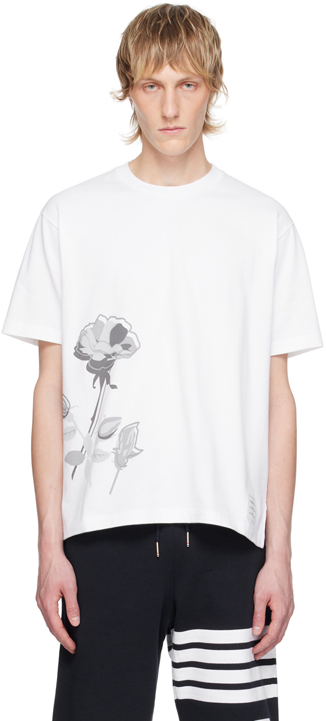 Shop Thom Browne White Printed T-shirt In 100 White