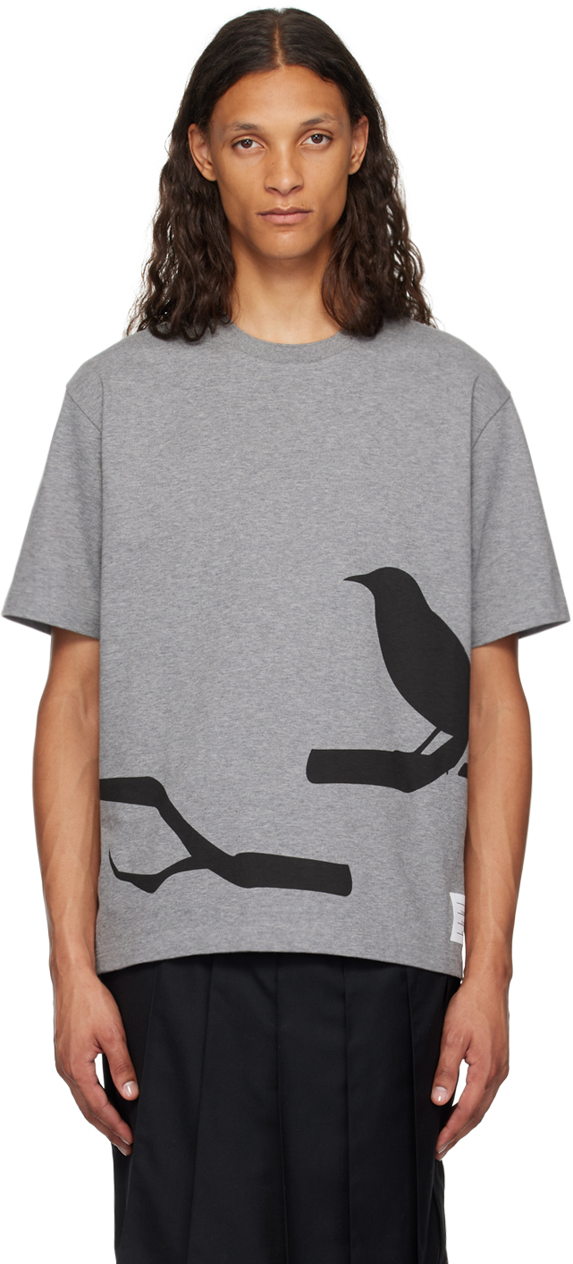 Shop Thom Browne Gray Raven T-shirt In 055 Lt Grey