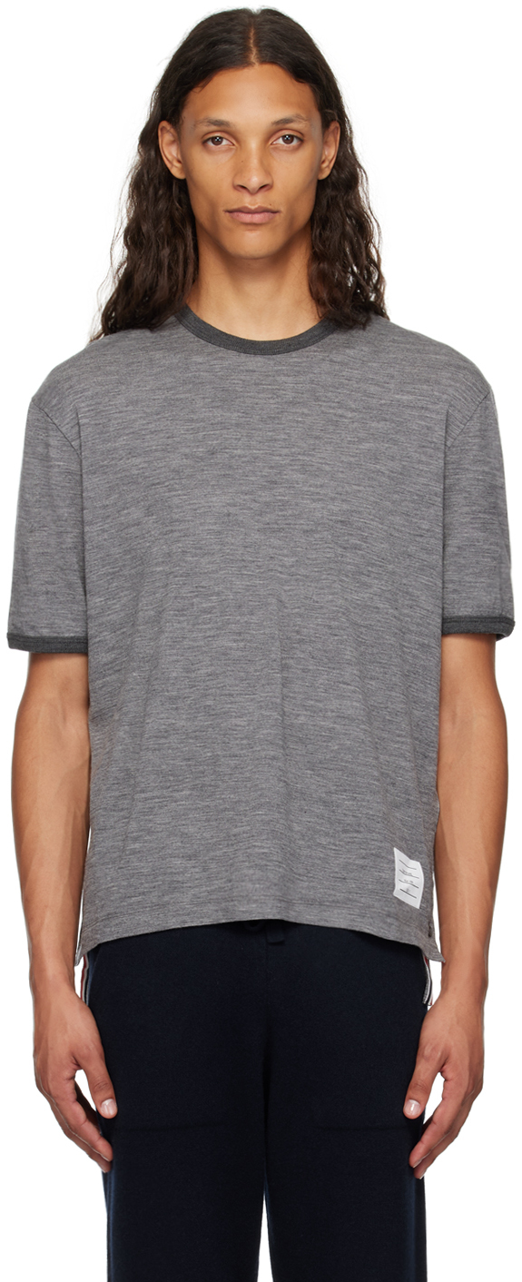 Shop Thom Browne Gray Ringer T-shirt In 035 Med Grey