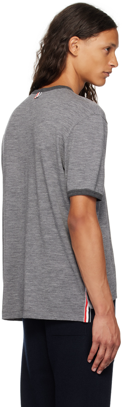 Thom Browne Ringer Stretch Wool T-shirt In 035 Med Grey