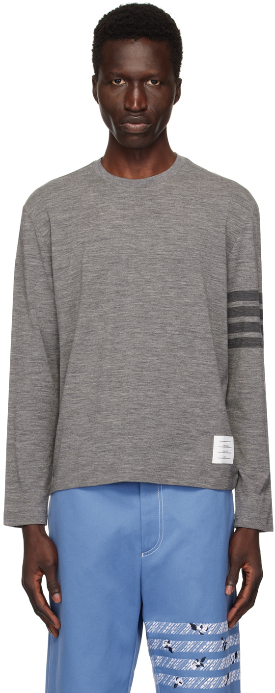 Shop Thom Browne Gray 4-bar Long Sleeve T-shirt In 035 Med Grey