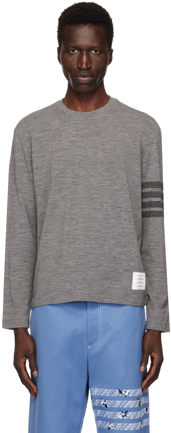 Thom Browne: グレー 4-Bar 長袖Tシャツ | SSENSE 日本
