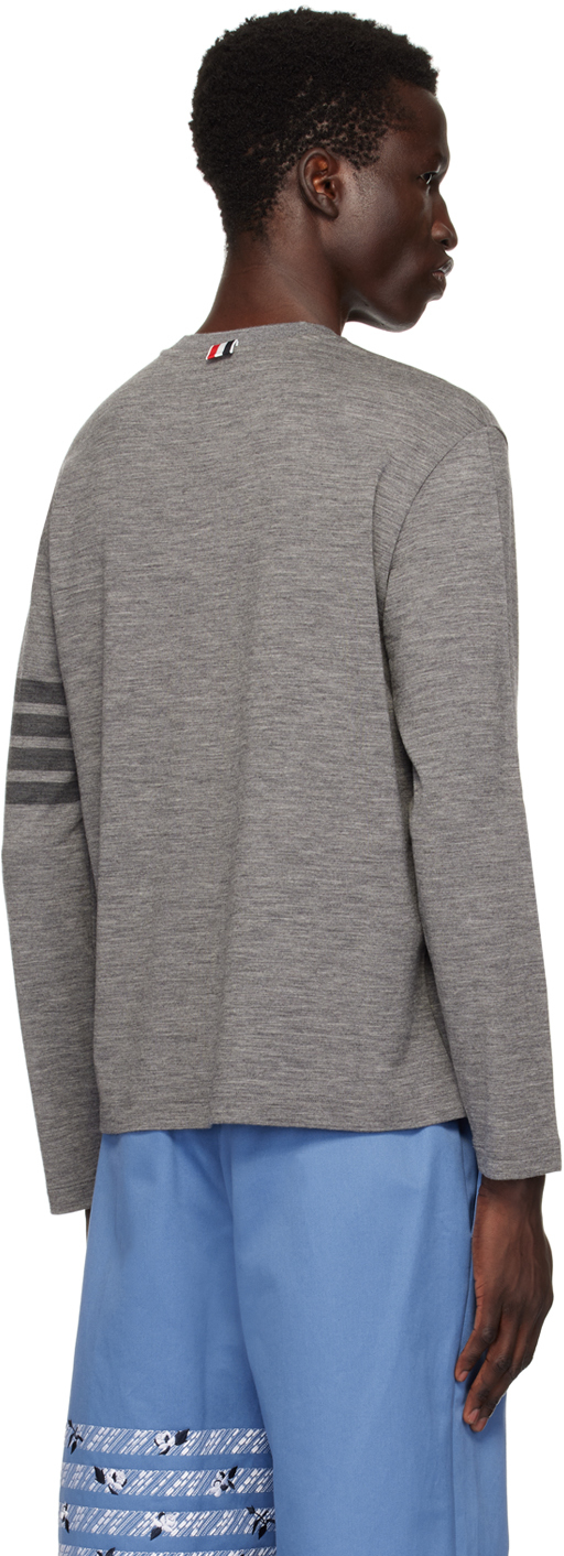 Thom Browne Heathered Grey Long-sleeve Knit Top With Subtle Stripe In Gray