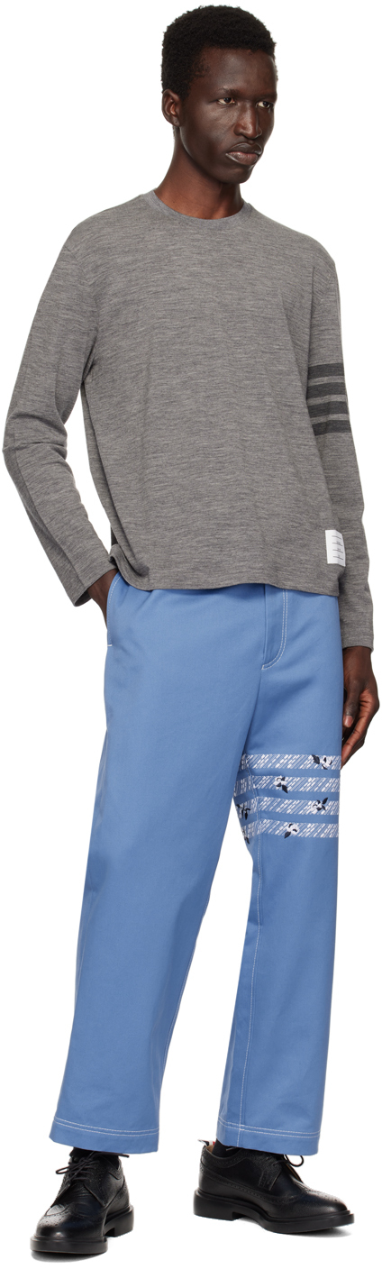 Thom Browne Heathered Grey Long-sleeve Knit Top With Subtle Stripe In Gray