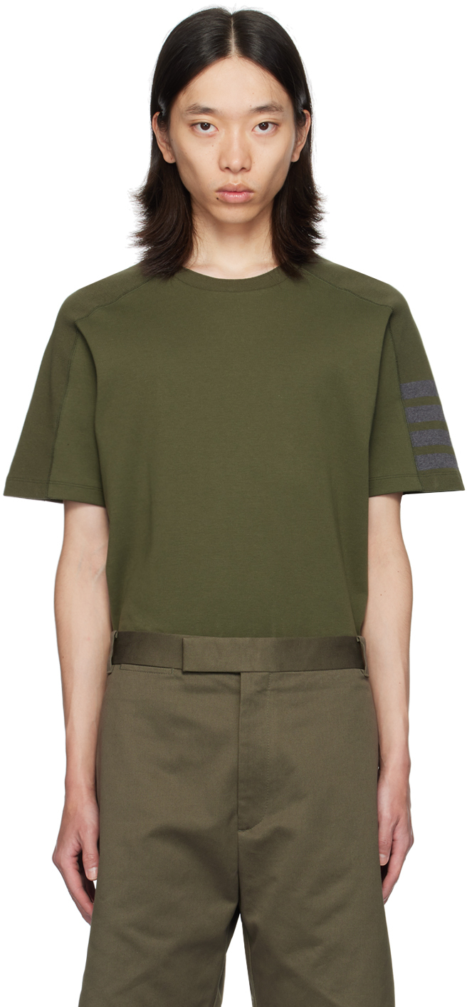 Thom Browne Khaki 4-bar T-shirt In 320 Dk Green