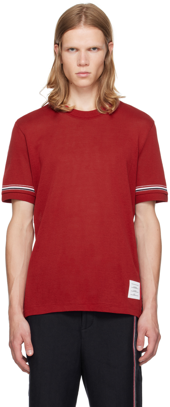 Red Striped T-Shirt by Thom Browne on Sale