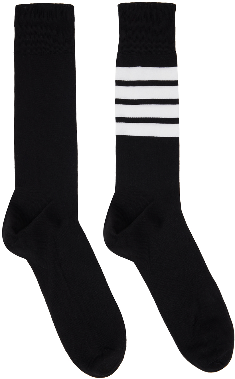 Shop Thom Browne Black 4-bar Stripe Socks In 001 Black