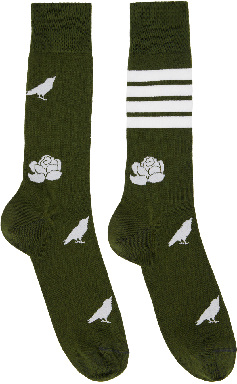 Shop Thom Browne Green Jacquard Socks In 322 Dk Green